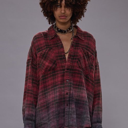 r13 drop neck workshirt dip dye red plaid 41015174496425