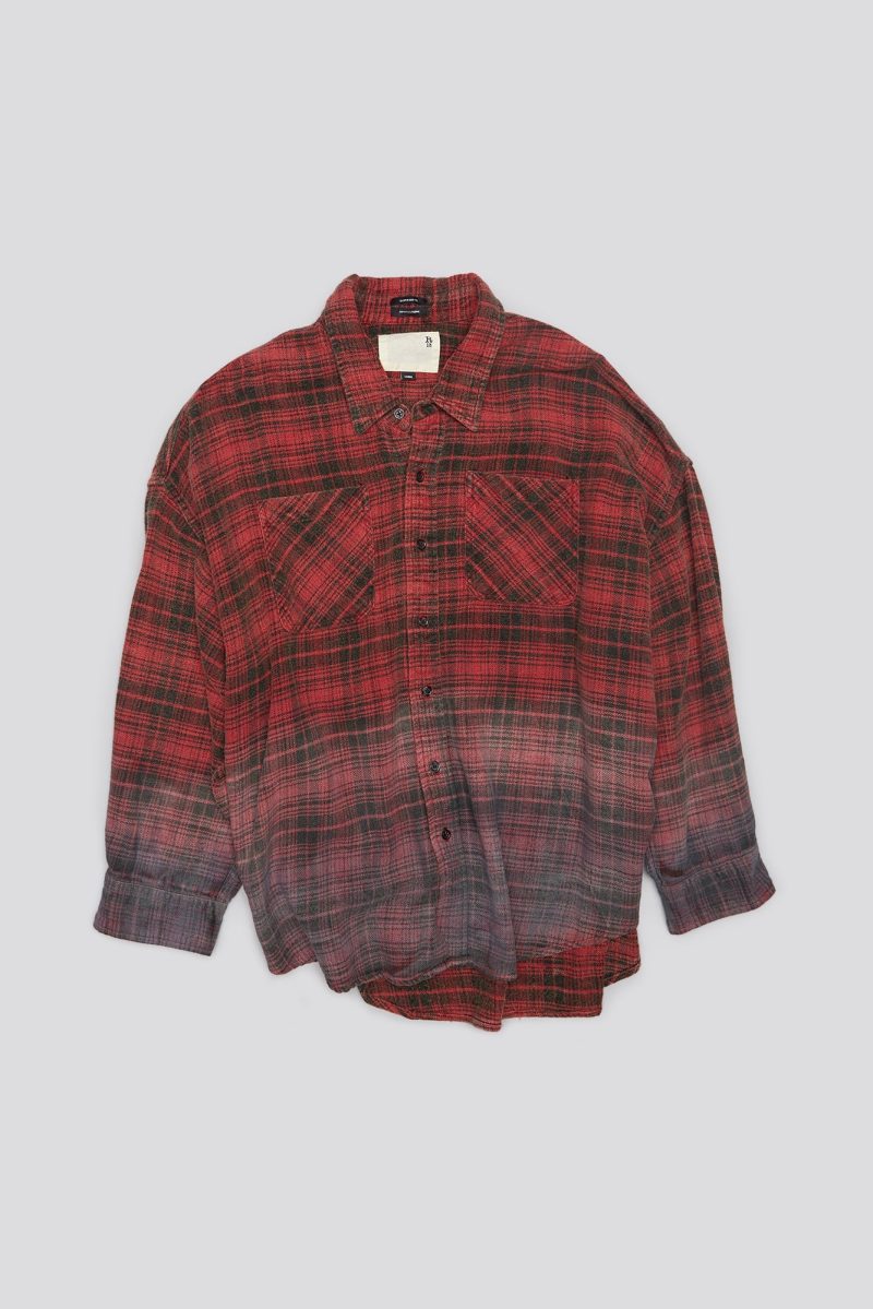 r13 drop neck workshirt dip dye red plaid 41031021101225