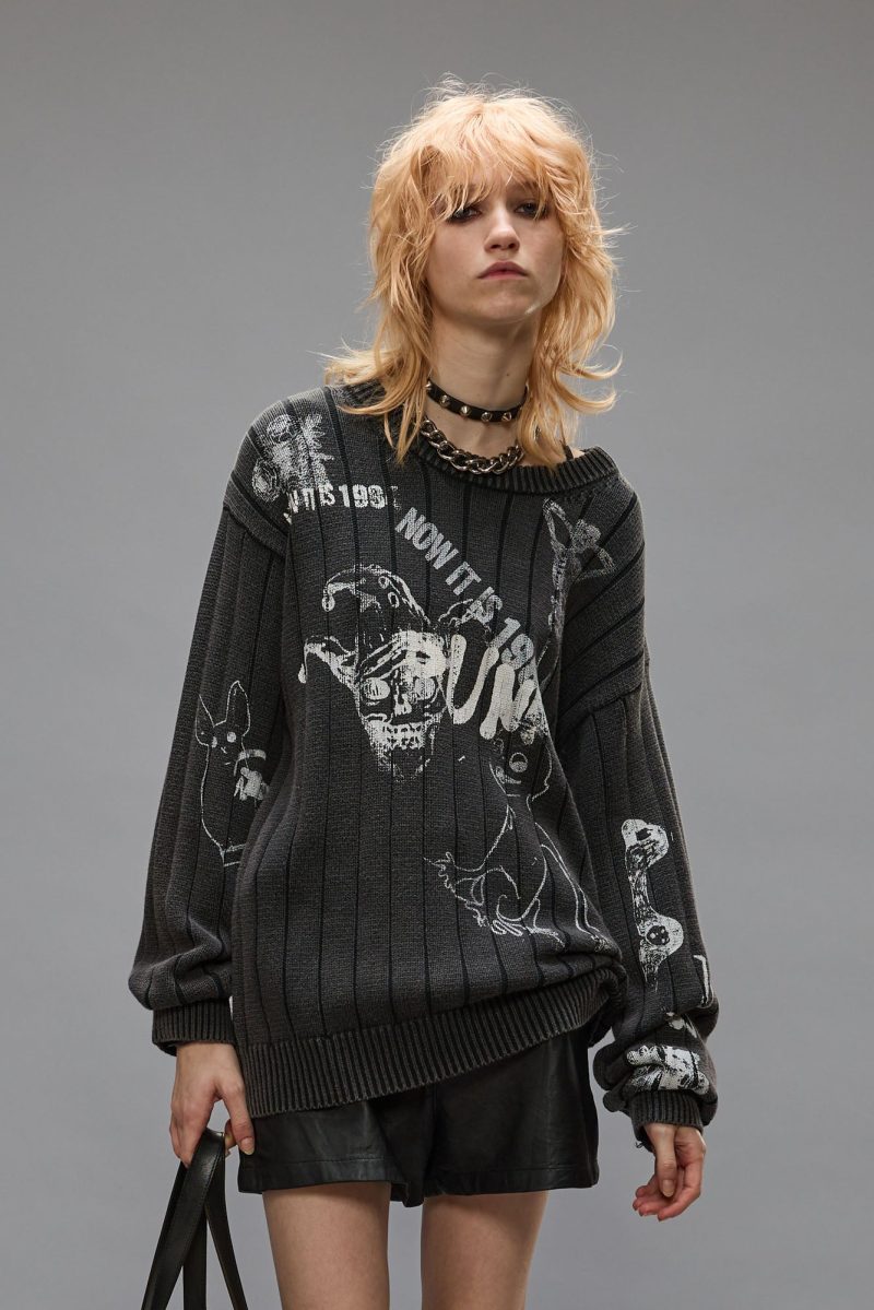 r13 drop needle sweater acid black 39770548043945