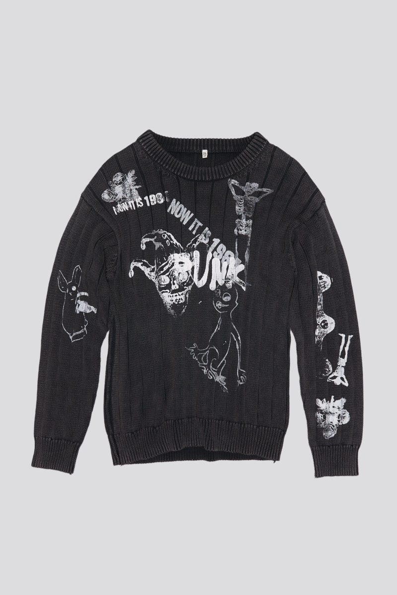 r13 drop needle sweater acid black 39770549878953