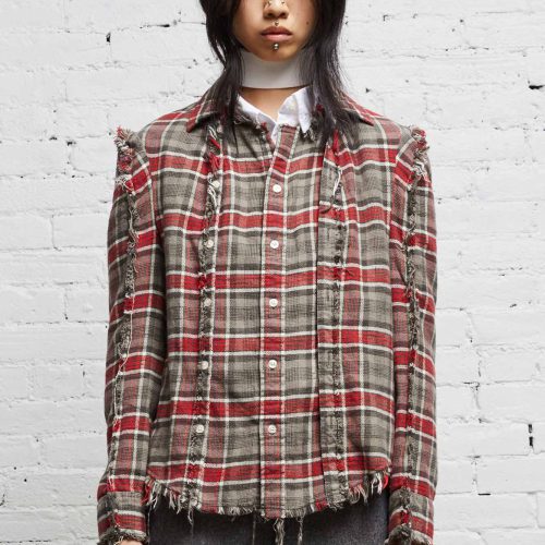 r13 flat sleeve shirt grey plaid 38019616899241