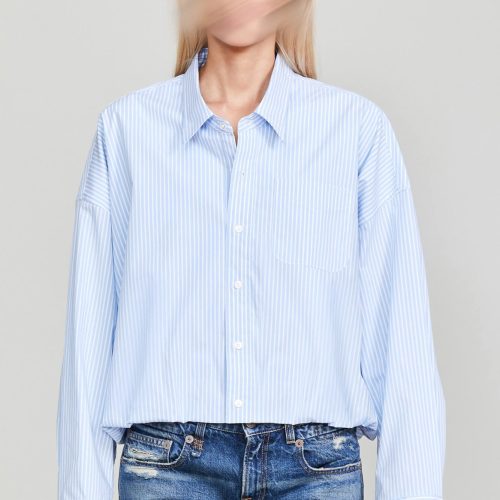 r13 gathered hem shirt light blue stripe 37016424153257