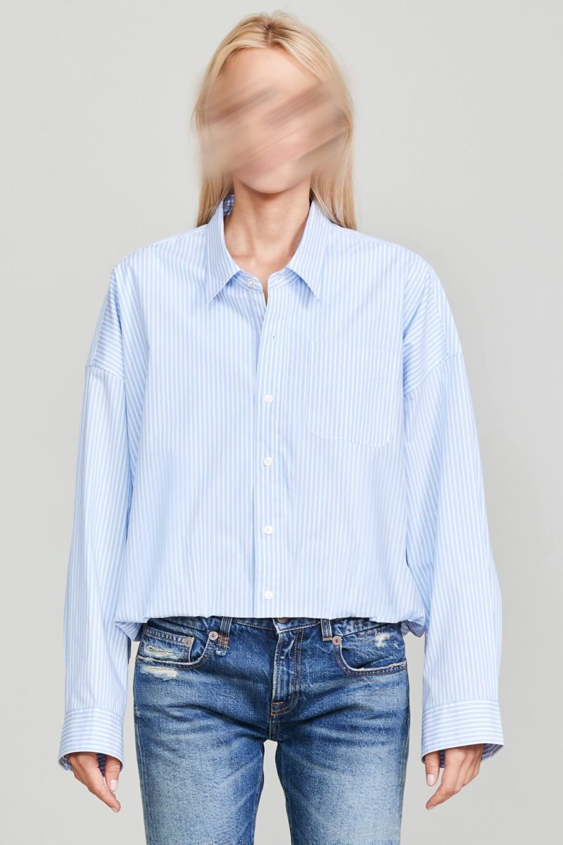 r13 gathered hem shirt light blue stripe 37016424153257