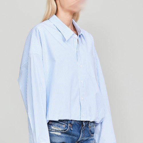 r13 gathered hem shirt light blue stripe 37016424186025