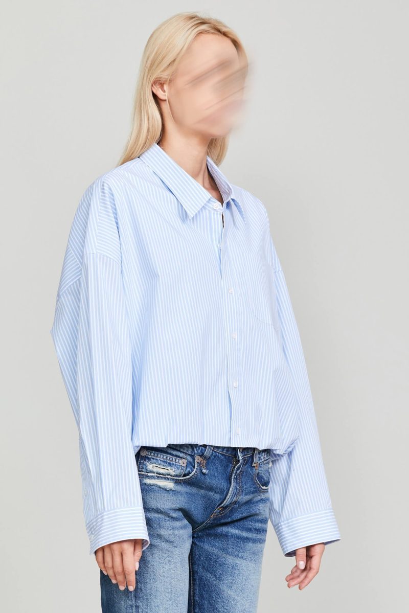 r13 gathered hem shirt light blue stripe 37016424186025