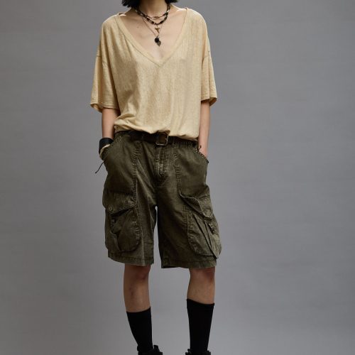 r13 gathered hem v neck tee khaki 38947021979817