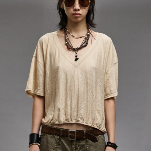 r13 gathered hem v neck tee khaki 38947022012585