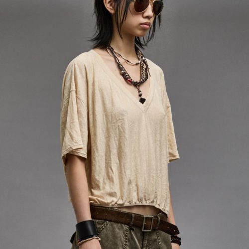 r13 gathered hem v neck tee khaki 38947022045353