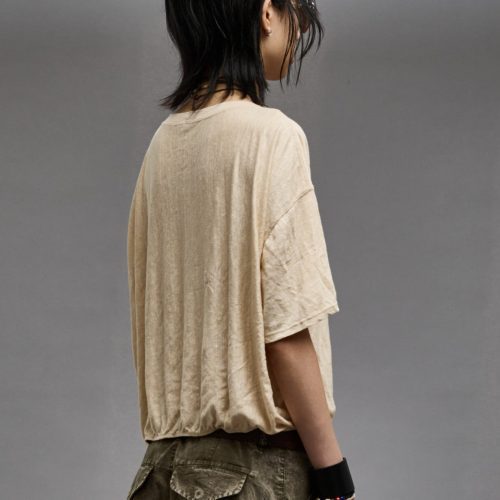 r13 gathered hem v neck tee khaki 38947022078121