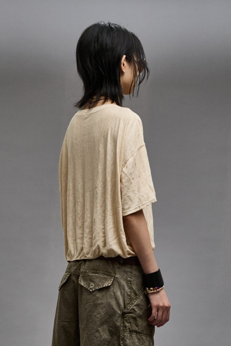 r13 gathered hem v neck tee khaki 38947022078121