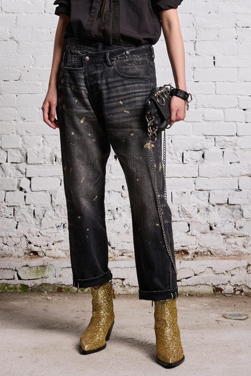 r13 gold splatter crossover jean eton selvedge black 38642285707433