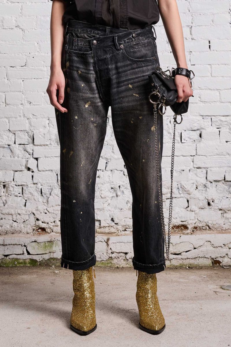 r13 gold splatter crossover jean eton selvedge black 38642285772969