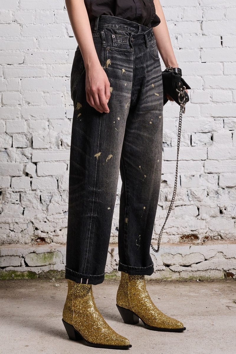 r13 gold splatter crossover jean eton selvedge black 38642285805737