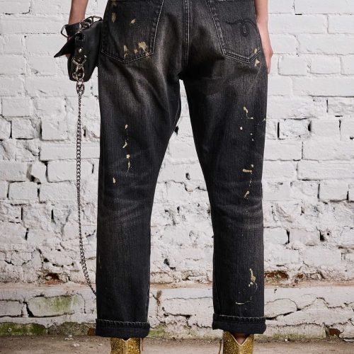 r13 gold splatter crossover jean eton selvedge black 38642285871273