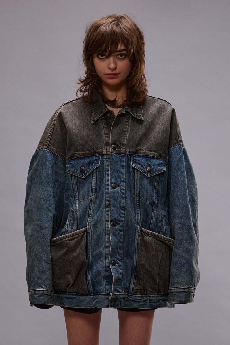 r13 lacey trucker jacket dawson indigo color block 41013422948521