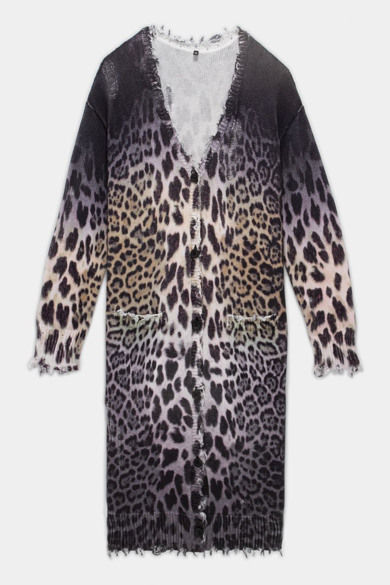 r13 long cardigan faded leopard 36592398467241