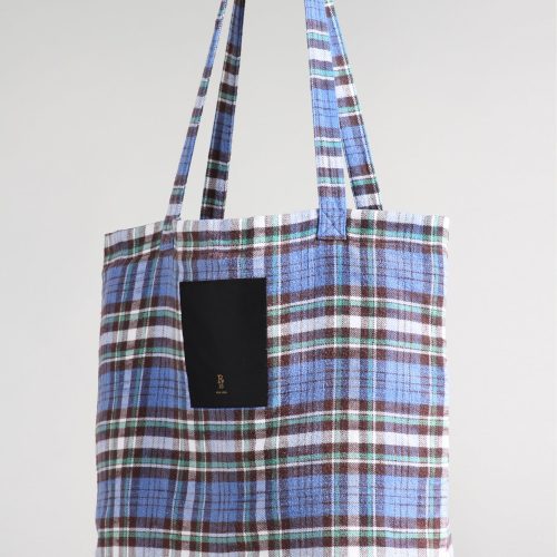 r13 medium tote bag blue green plaid 36190669668521