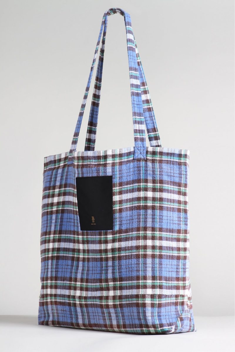 r13 medium tote bag blue green plaid 36190669668521