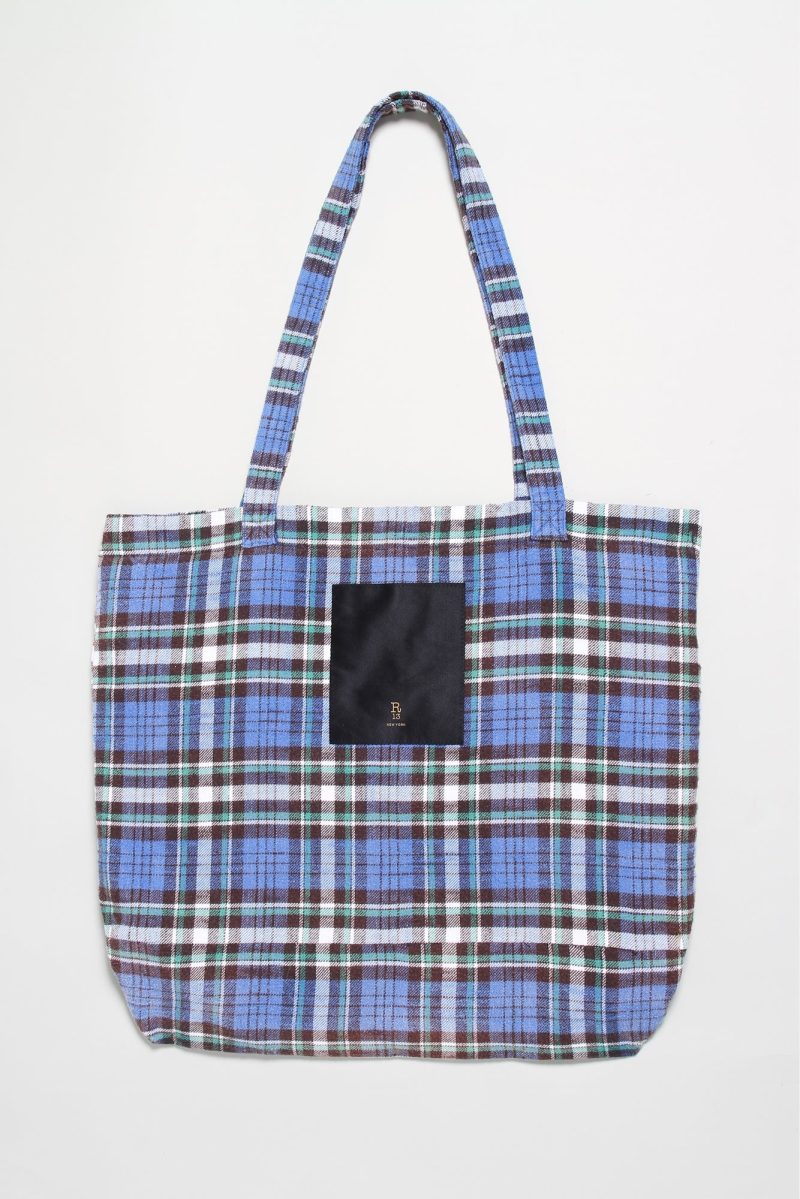 r13 medium tote bag blue green plaid 36190669701289