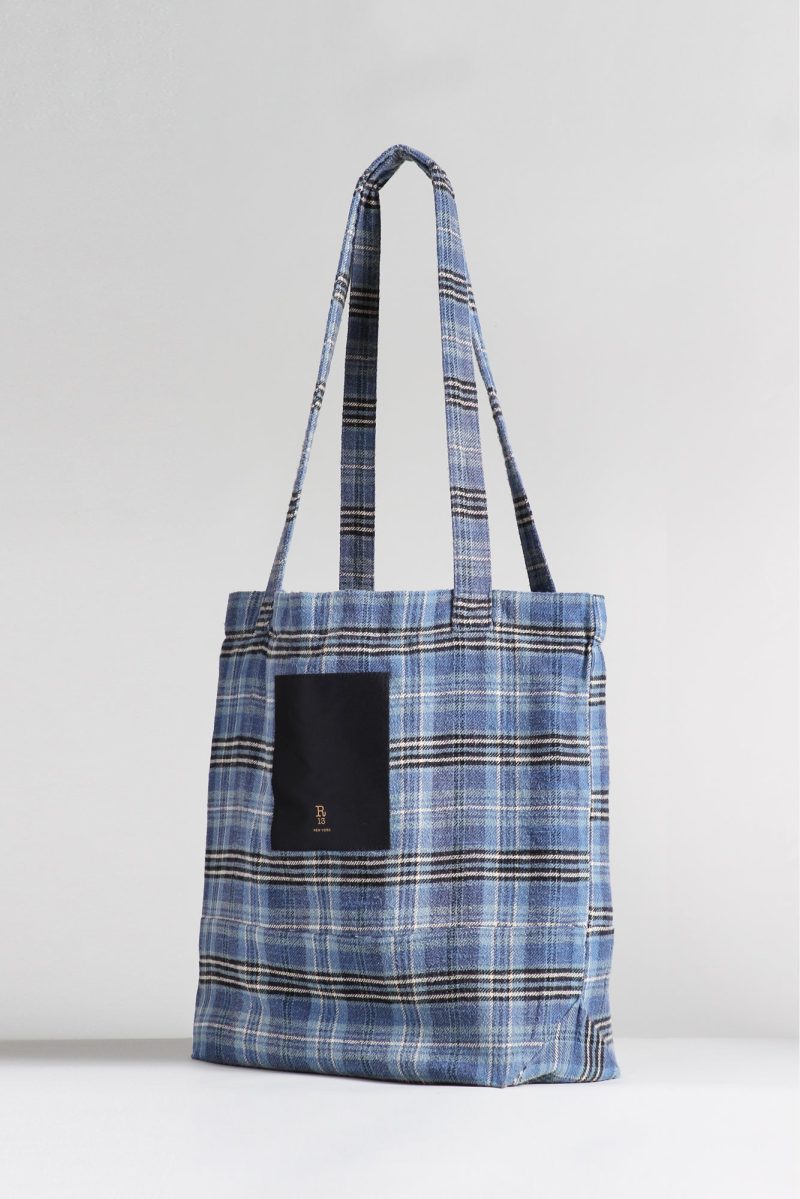 r13 medium tote bag blue plaid 36190673502377