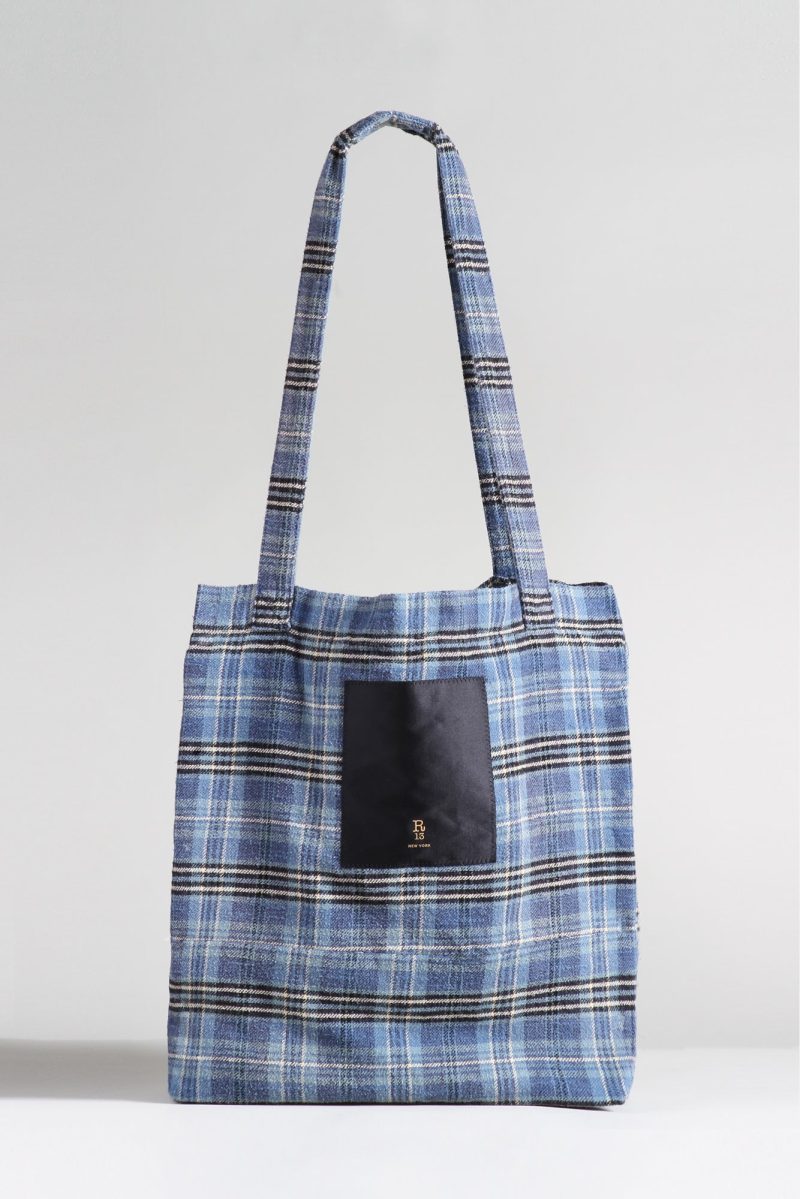 r13 medium tote bag blue plaid 36190673535145