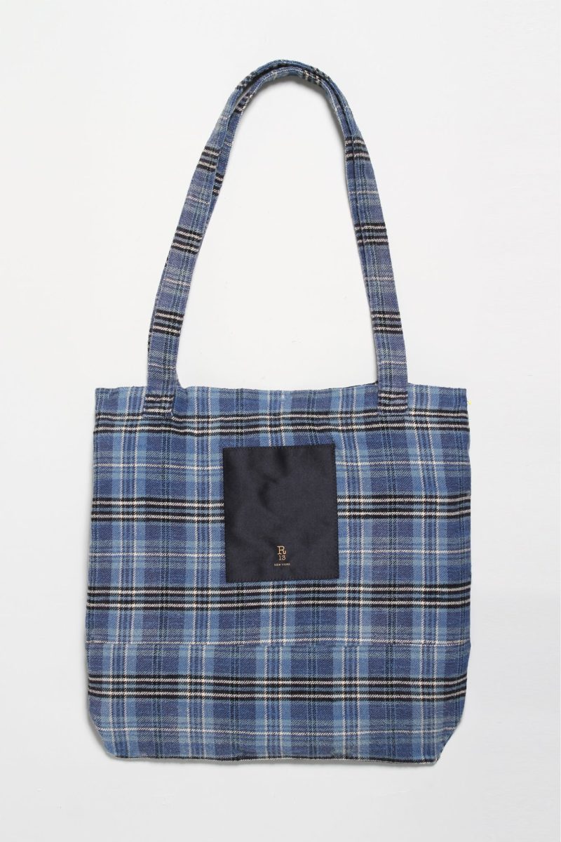 r13 medium tote bag blue plaid 36190673567913