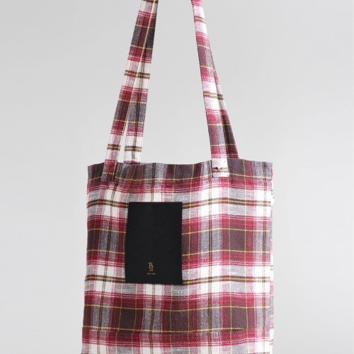 r13 medium tote bag ecru maroon plaid 36190674682025