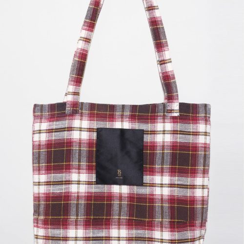 r13 medium tote bag ecru maroon plaid 36190674714793