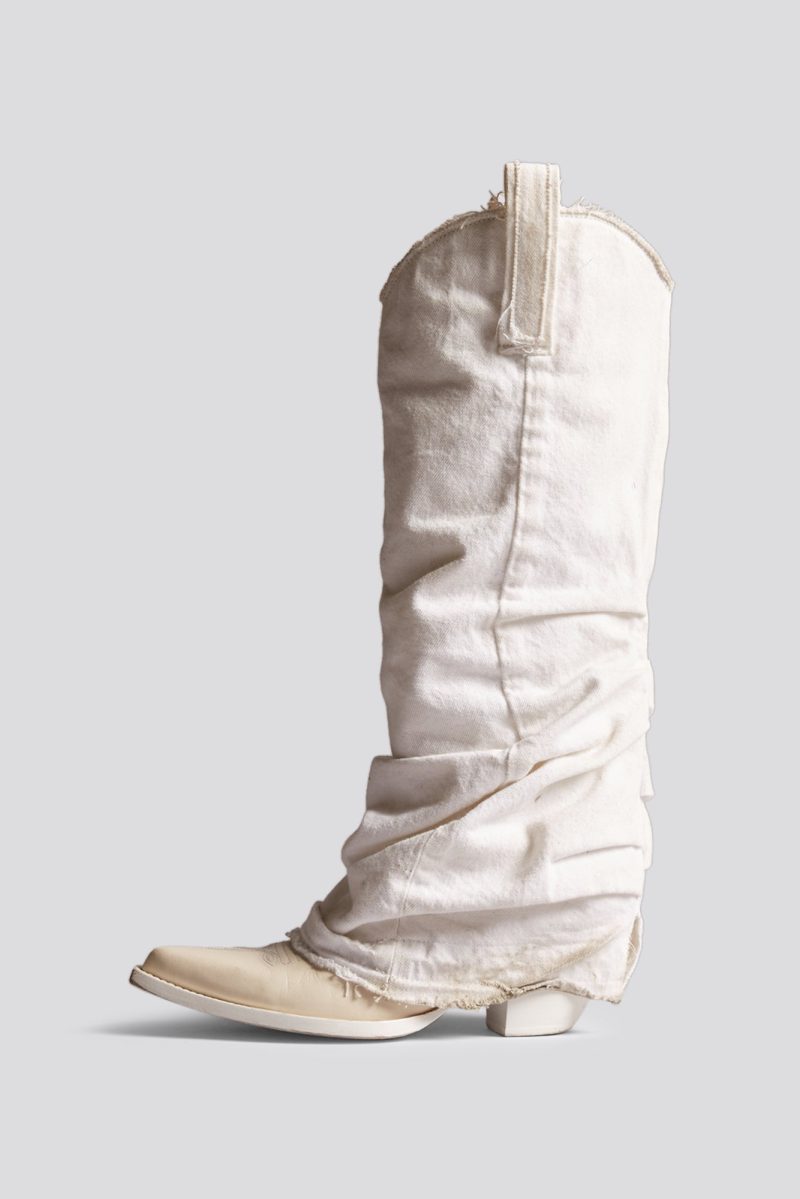 r13 mid cowboy boot with denim sleeve white denim 40805380948137