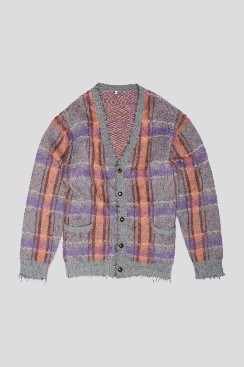 r13 mohair boyfriend cardigan grey plaid 40355262529705