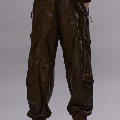 r13 multipocket balloon leather pant olive 41013443494057