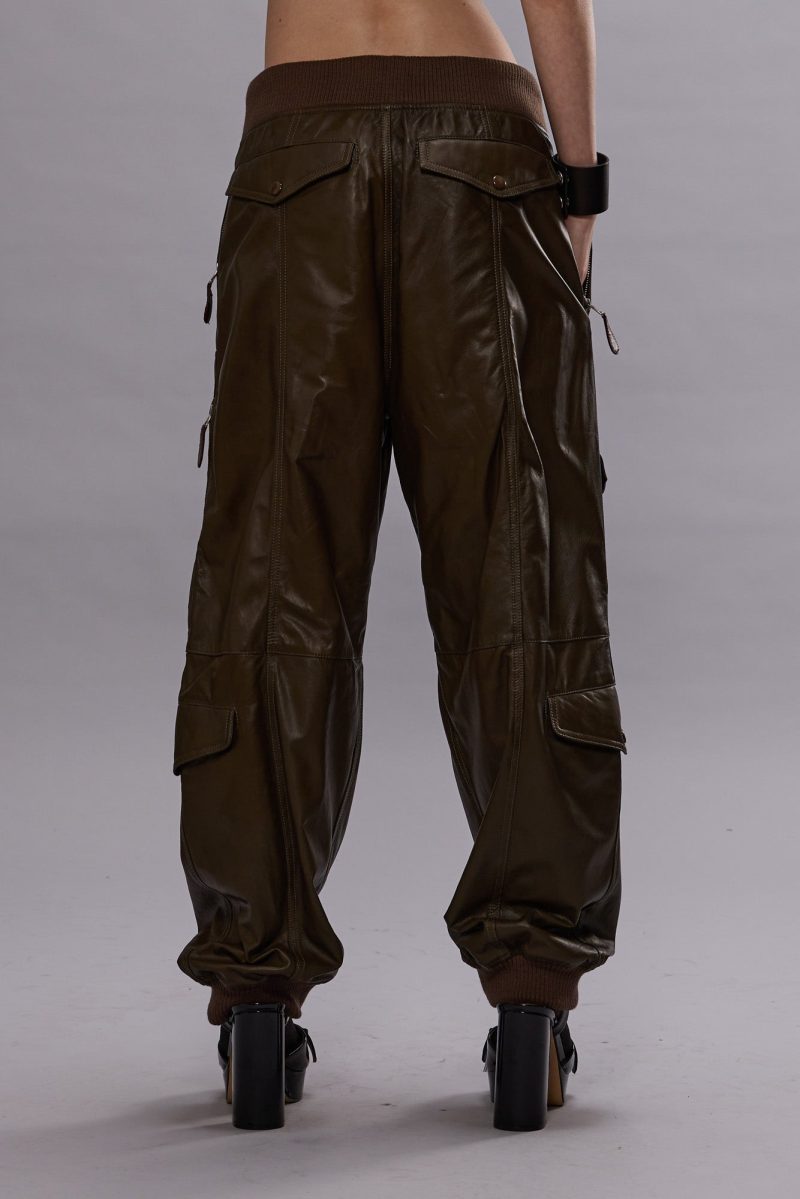 r13 multipocket balloon leather pant olive 41013443494057