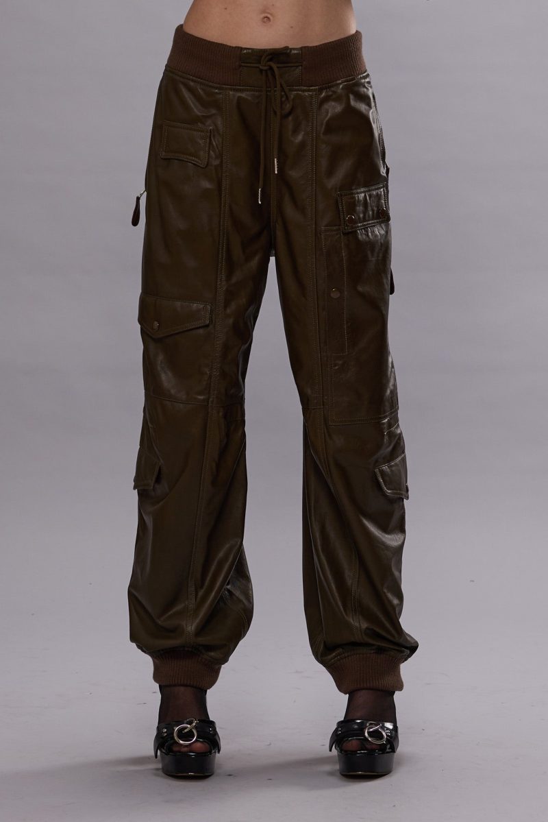 r13 multipocket balloon leather pant olive 41013443526825