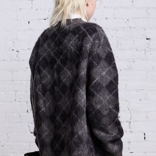 r13 oversized distressed edge cardigan charcoal black argyle 38156756615337