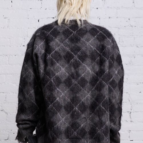 r13 oversized distressed edge cardigan charcoal black argyle 38156756648105