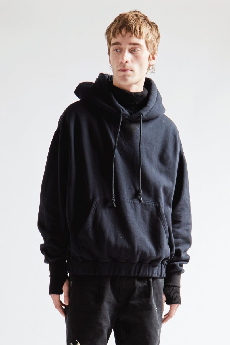 r13 oversized side gusset hoodie black fleece 38213569282217