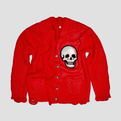 r13 oversized skull print cardigan bright red 38602630660265