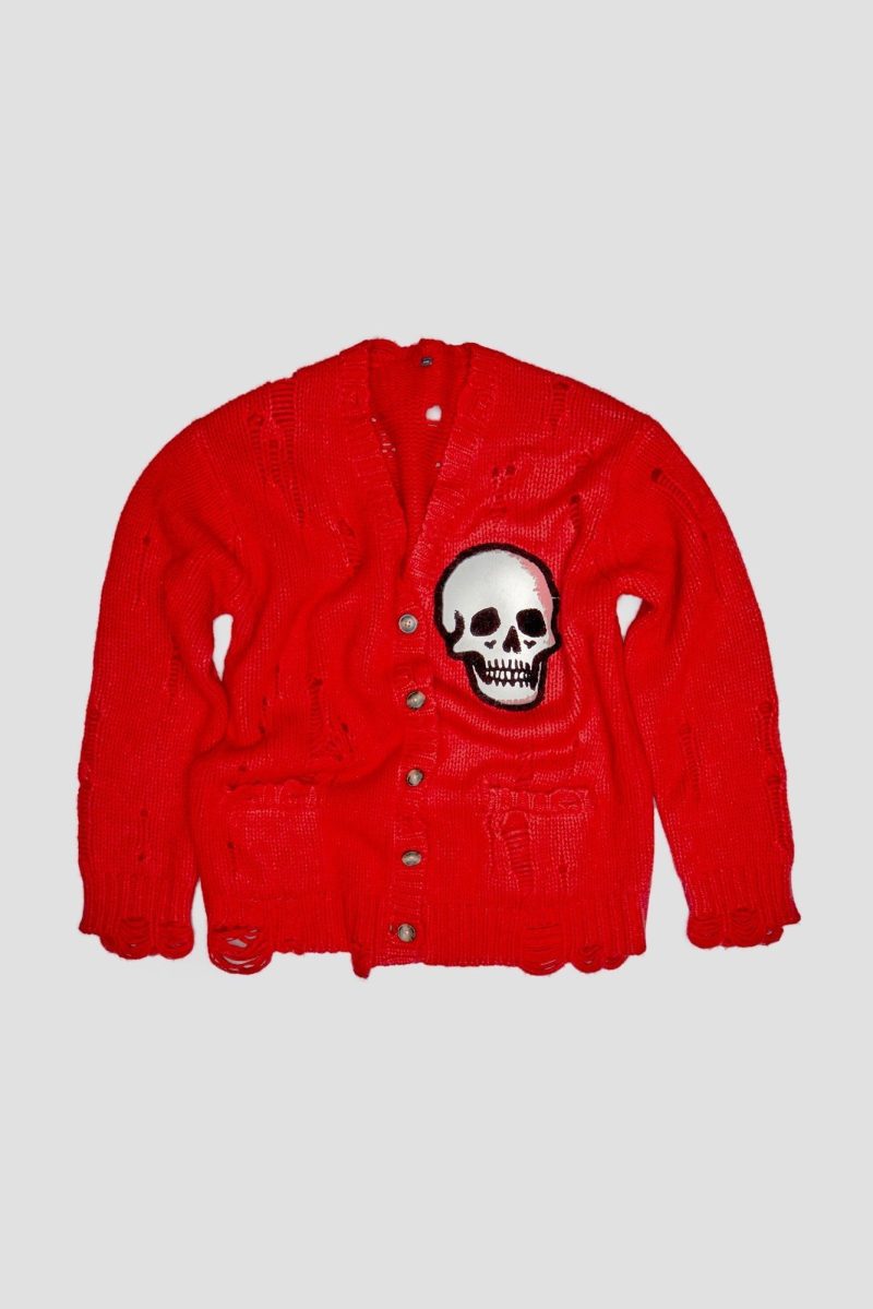 r13 oversized skull print cardigan bright red 38602630660265