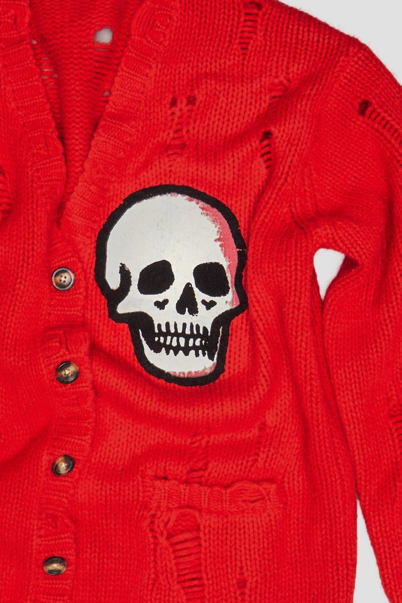 r13 oversized skull print cardigan bright red 38602630693033