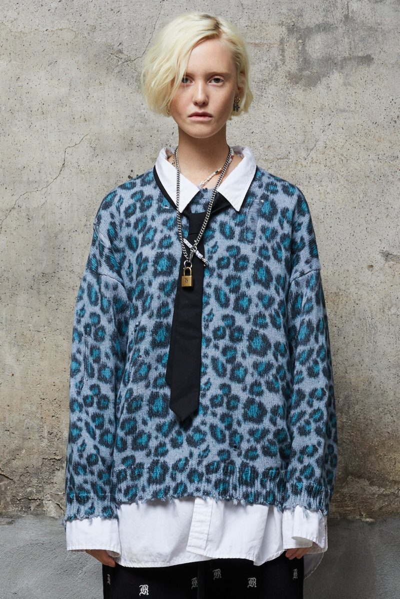 r13 oversized sweater blue leopard 36221110059177