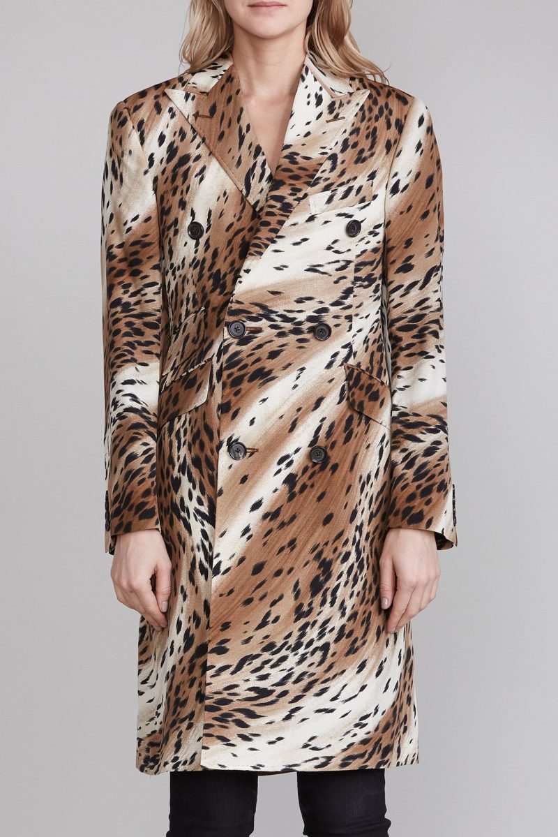 r13 peak lapel double breasted coat abstract cheetah 37260134023337