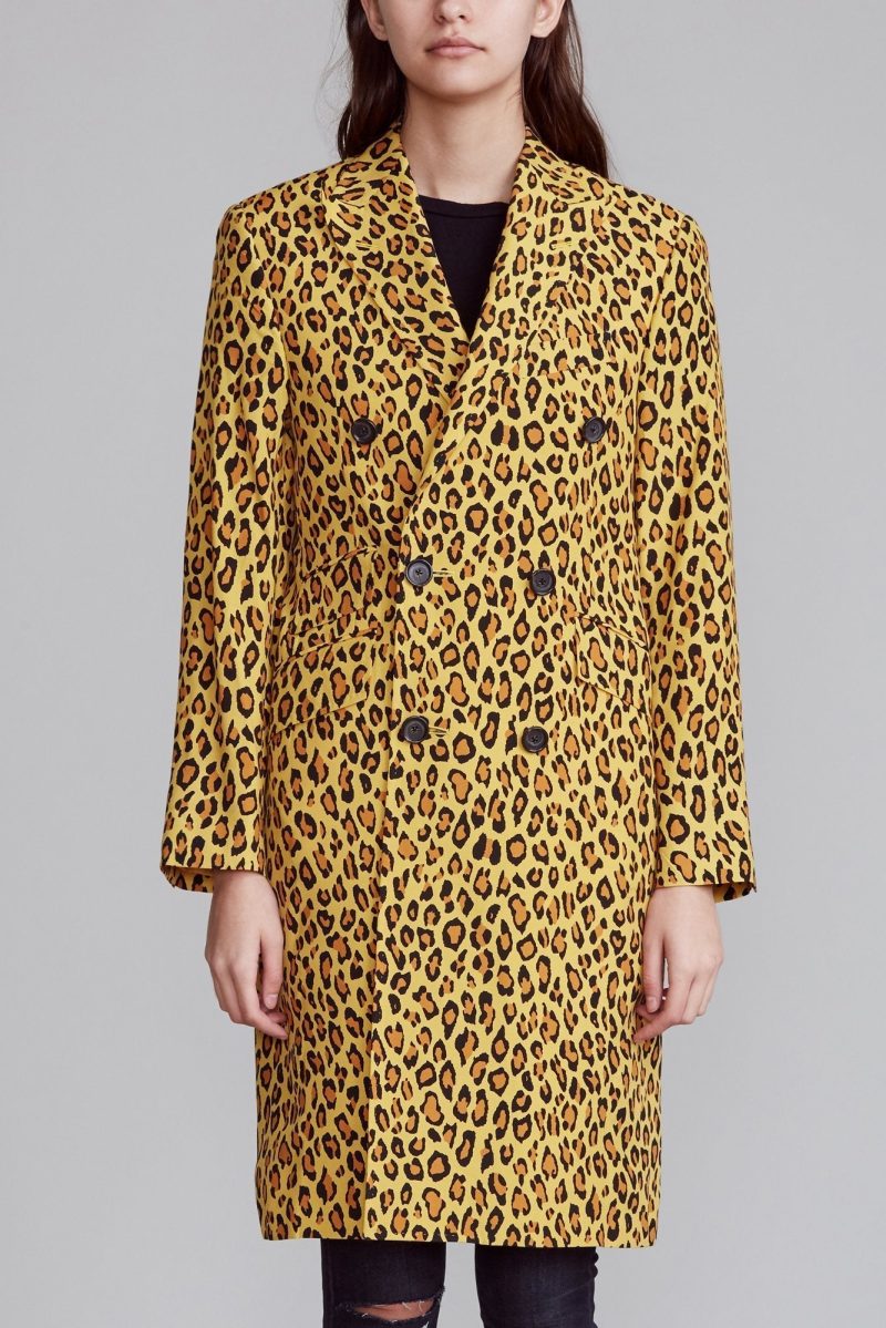 r13 peak lapel double breasted coat yellow leopard 38531262709929