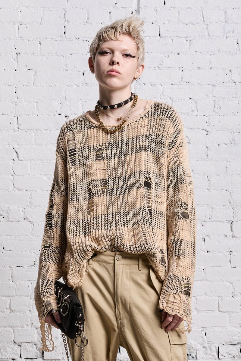 r13 relaxed overlay crewneck cream and black plaid 38642303926441