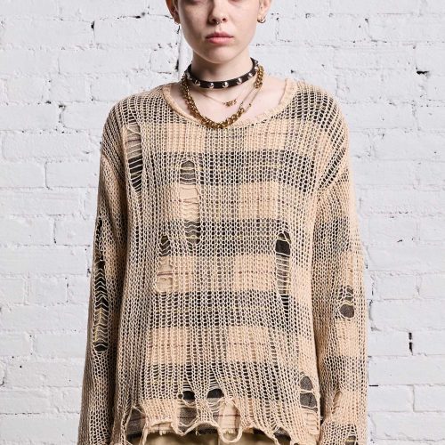 r13 relaxed overlay crewneck cream and black plaid 38642304057513