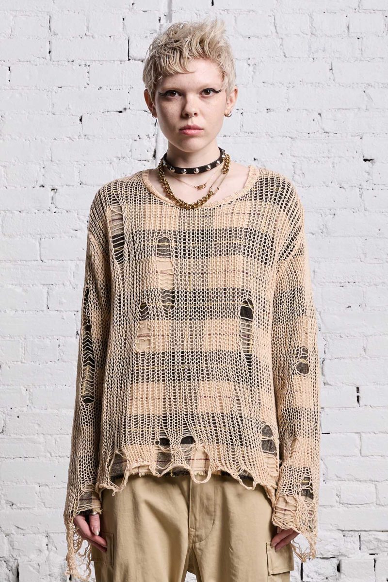 r13 relaxed overlay crewneck cream and black plaid 38642304057513