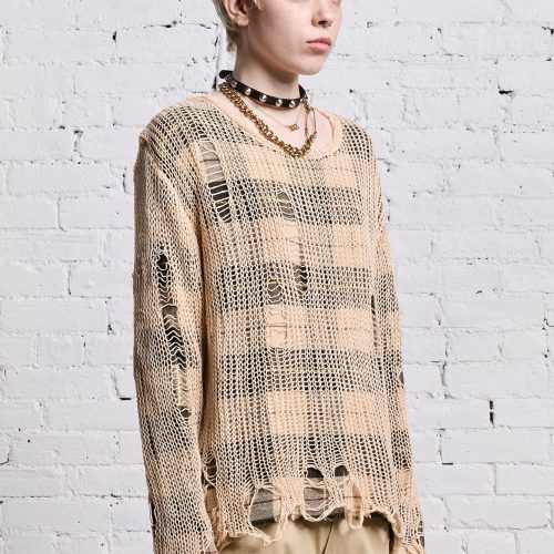 r13 relaxed overlay crewneck cream and black plaid 38642304123049