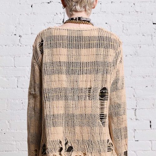 r13 relaxed overlay crewneck cream and black plaid 38642304254121