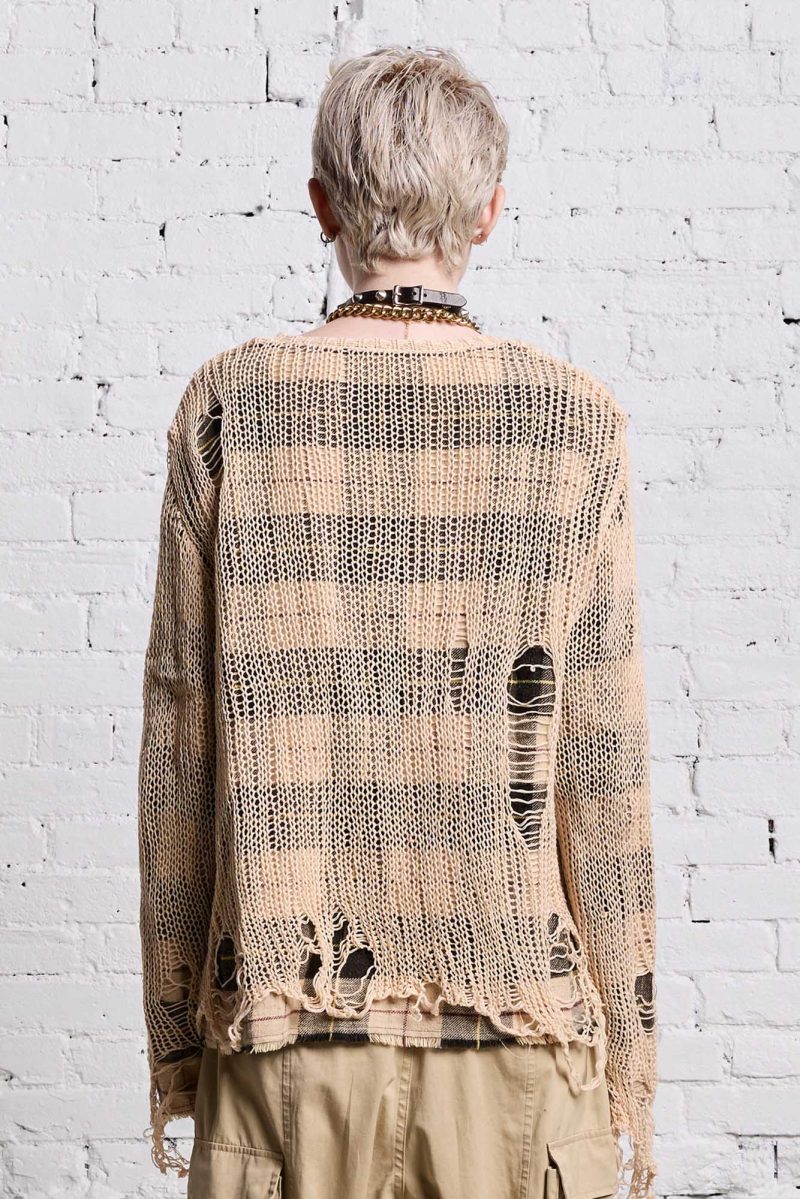 r13 relaxed overlay crewneck cream and black plaid 38642304254121