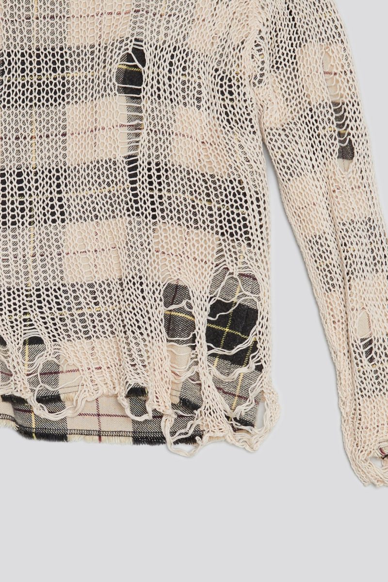 r13 relaxed overlay crewneck cream and black plaid 38642304319657