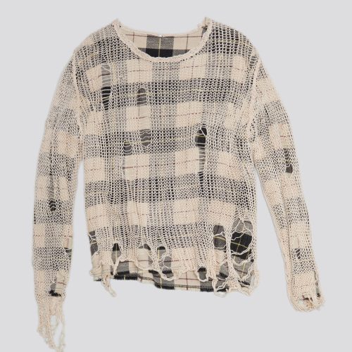 r13 relaxed overlay crewneck cream and black plaid 38642304352425